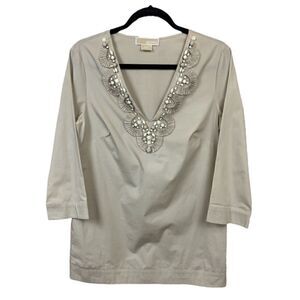 𝅺MICHAEL Michael Kors Beaded Tunic in Beige, size S - VGUC